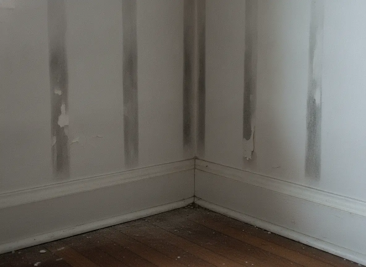 Raw photo: ghosting stains tracing studs on a wall